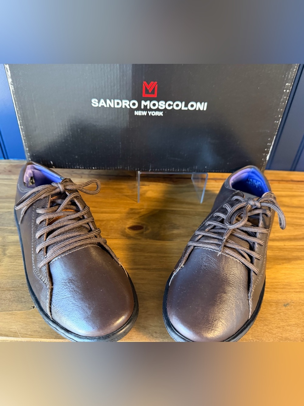 Sandro Moscoloni Hash Brown Leather Lace Up Sneakers Shoes 7D